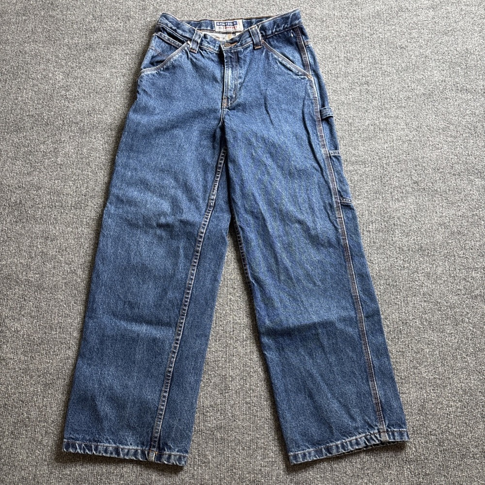 VINTAGE Old Navy Jeans Boys 16 Blue Denim Painters Carpenter Straight Baggy Y2K